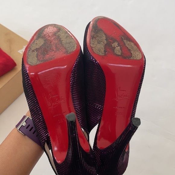 Christian Louboutin No Prive Metallic Fuschia slingback stiletto heels 39.5 - Picture 6 of 11